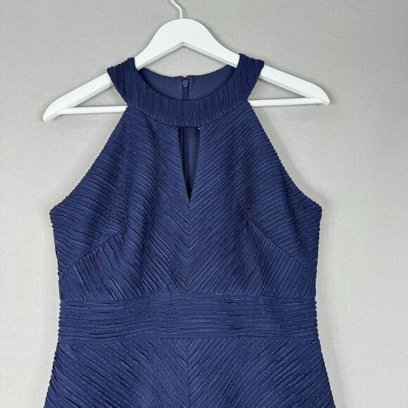 Eliza J Womens Dress 12 Petite Blue Metallic Rib Sheath Halter Cocktail Holiday - Picture 2 of 12